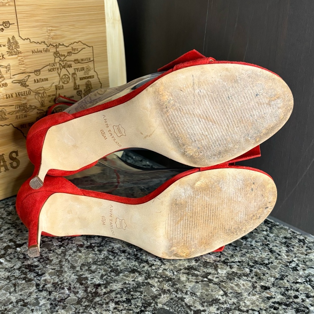 Ann Taylor Red Suede Ankle Strap Heeled Sandals Size 6.5 - Picture 9 of 11